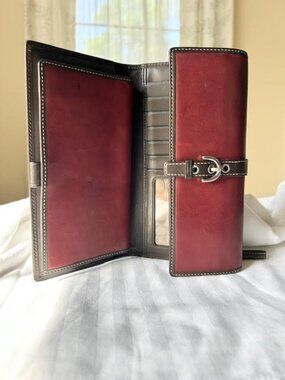 Coach Mahogany Leather Trifold Wallet Y2K Checkbook Buckle Zip
